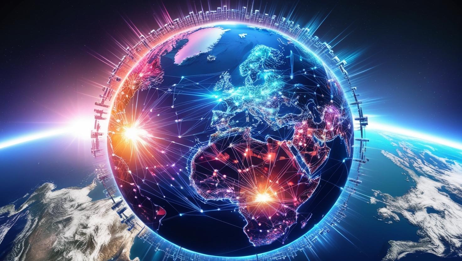 Earth covered in blockchain network